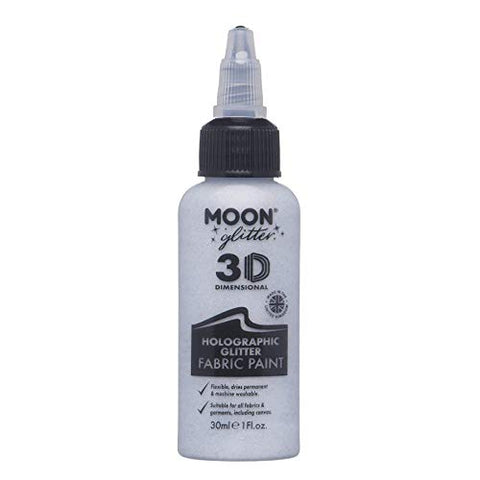 Moon Glitter - Holographic Glitter 3D Fabric Paint - 30ml - Silver - Textile paint for clothes, t-shirts, bags, shoes & canvas