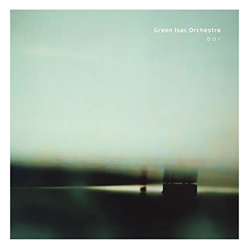"Blurry vinyl album cover with 'Green Isac Orchestra b a r' text on light green background."