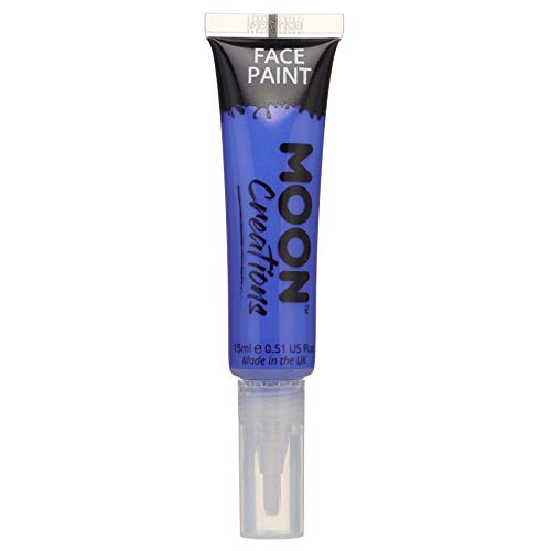 Face & Body Paint with Brush Applicator by Moon Creations - Dark Blue - Water Based Face Paint Makeup for Adults, Kids - 15ml