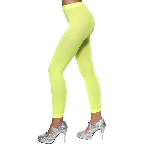 The image shows a woman wearing neon green footless tights and silver high heels. A suitable alt text could be: "Woman wearing neon green tights and silver high heels."