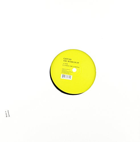 Yellow vinyl record with black text and barcode on a white background.
