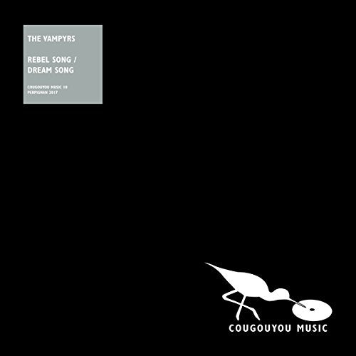 Vinyl record cover with black background, grey text box, and white bird logo.