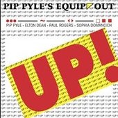 "Pip Pyle's Equip'out album cover featuring large red 'Up!' text on a yellow tape measure."
