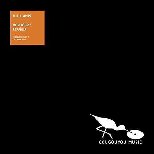 "Black vinyl record cover with orange square and white text and a bird logo."