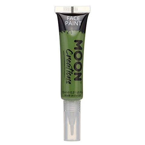 Face & Body Paint with Brush Applicator by Moon Creations - Green - Water Based Face Paint Makeup for Adults, Kids - 15ml