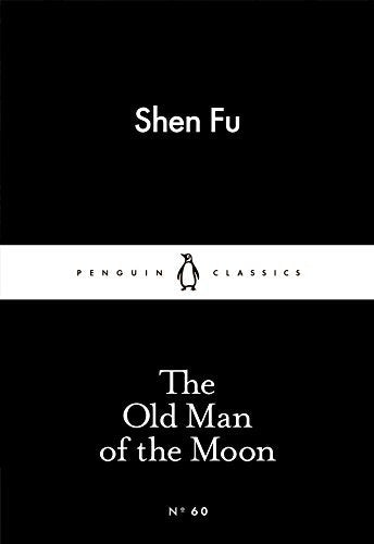 Black book cover with white text, featuring "The Old Man of the Moon" and Penguin logo.