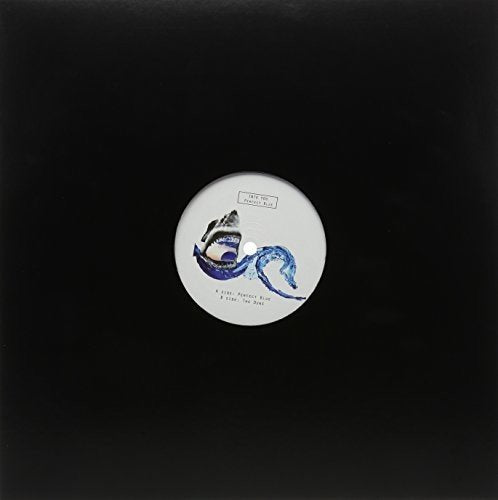 Vinyl record with a white label featuring a mouth and blue wave design.
