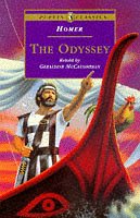 "The Odyssey" book cover with a ship surrounded by sea creatures and foliage.