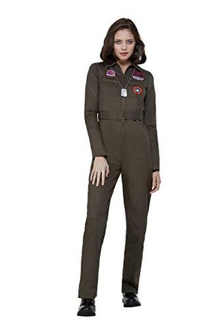 Smiffys 50935M Officially Licensed Top Gun Ladies Costume, Women, Khaki, M - UK Size 12-14