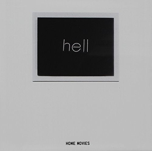 The image shows a grey album cover with a black square and "hell" written inside.