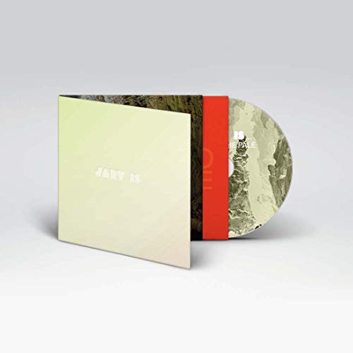 Compact disc with olive green and rocky design, in pale yellow sleeve.