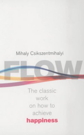 "Book cover with 'FLOW' in large letters and multicolored wavy lines on a white background."