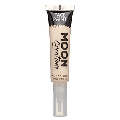 Face & Body Paint with Brush Applicator by Moon Creations - Pale Skin - Water Based Face Paint Makeup for Adults, Kids - 15ml