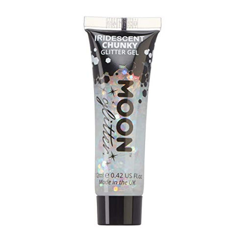 Iridescent Chunky Face & Body Glitter Gel by Moon Glitter - White - Cosmetic Festival Glitter Face Paint for Face, Body, Hair, Nails - 12ml