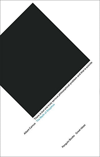 "Black book cover with white text on a white background, tilted square shape."
