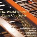 A CD case with a disc, titled "The World's First Piano Concertos" and accompanying artwork.