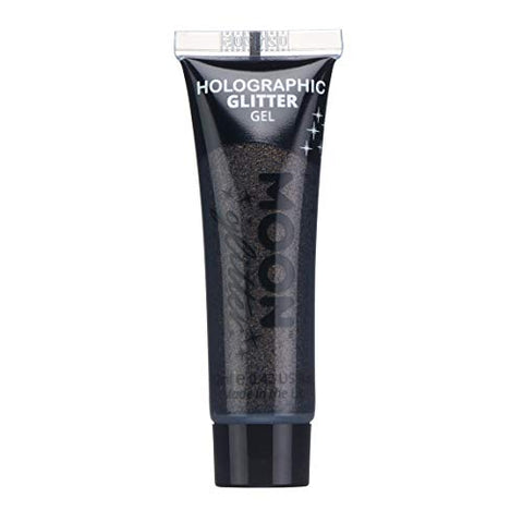 Holographic Fine Face & Body Glitter Gel by Moon Glitter - Black - Cosmetic Festival Glitter Face Paint for Face, Body, Hair, Nails - 12ml