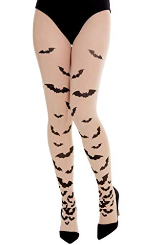 Smiffys 52153 Opaque Tights with Bats, Women, Beige, One Size