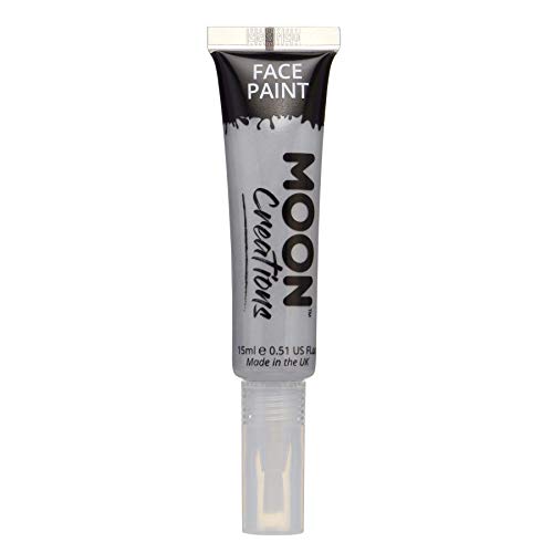 Face & Body Paint with Brush Applicator by Moon Creations - Grey - Water Based Face Paint Makeup for Adults, Kids - 15ml