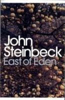 "Book cover of 'East of Eden' by John Steinbeck, featuring a white building with arched windows."
