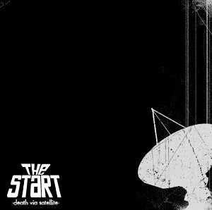 The image is a black-and-white album cover with a satellite dish.