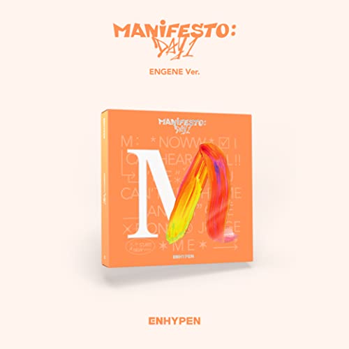Orange ENHYPEN album cover with a large, colorful letter "M".