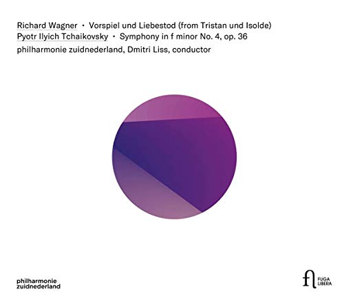 A white CD cover featuring a purple circle and black text describing the music.