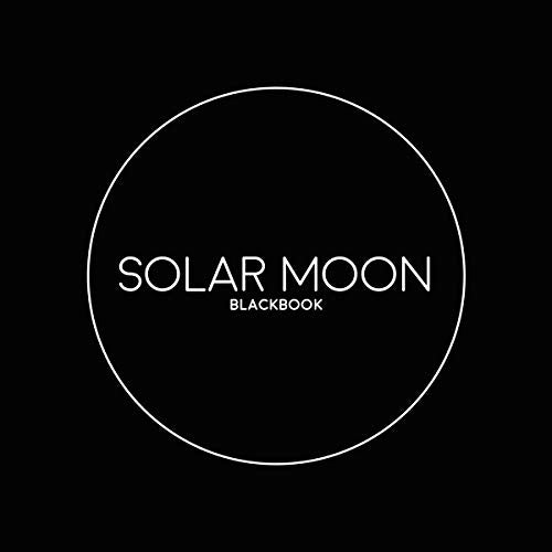 Black background with white circle and text "SOLAR MOON BLACKBOOK" in a simple, modern font.