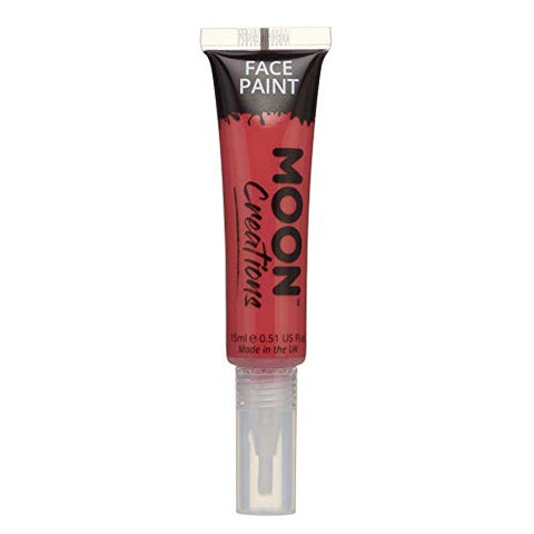 Face & Body Paint with Brush Applicator by Moon Creations - Red - Water Based Face Paint Makeup for Adults, Kids - 15ml