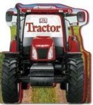 The image depicts a red tractor with large black tires and a white windshield. Alt text: Red tractor with large tires and "DK Tractor" on the windshield.