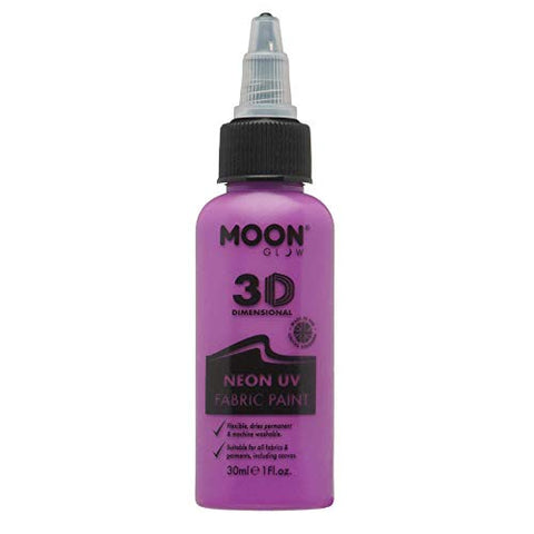 Moon Glow - Neon UV 3D Fabric Paint - 30ml - Intense Purple - Textile paint for clothes, t-shirts, bags, shoes & canvas