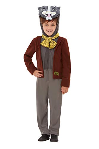 Smiffys 48782T2 Officially Licensed Wind in The Willows Badger Deluxe Costume, Boys, Brown, Toddler - Age 3-4 years