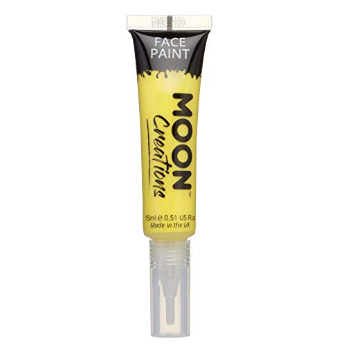 Face & Body Paint with Brush Applicator by Moon Creations - Yellow - Water Based Face Paint Makeup for Adults, Kids - 15ml