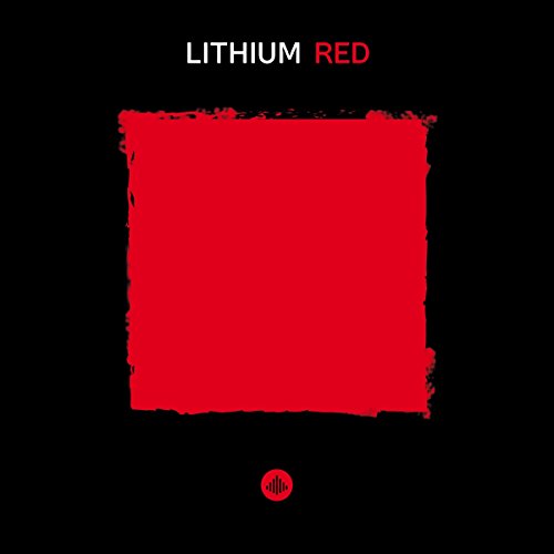 The image is a red square on a black background with text above and a logo below.