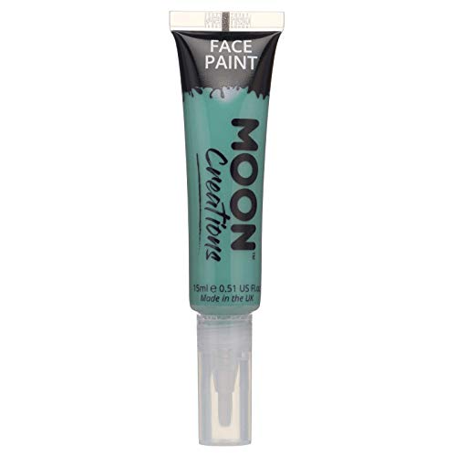 Face & Body Paint with Brush Applicator by Moon Creations - Turquoise - Water Based Face Paint Makeup for Adults, Kids - 15ml