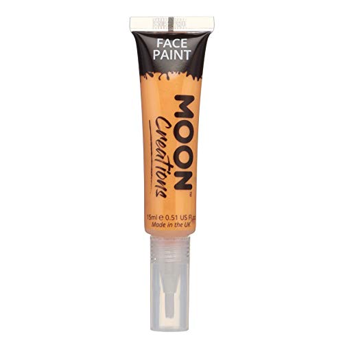 Face & Body Paint with Brush Applicator by Moon Creations - Orange - Water Based Face Paint Makeup for Adults, Kids - 15ml