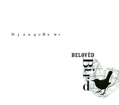 "Album cover with 'Django Bates' and 'Beloved' text, featuring a stylized bird silhouette design."