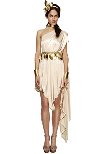 Fever Adult Women's Goddess Costume, Dress, Belt, Armcuffs, Choker and Headpiece,Transparent, Legends, Size S, 20561