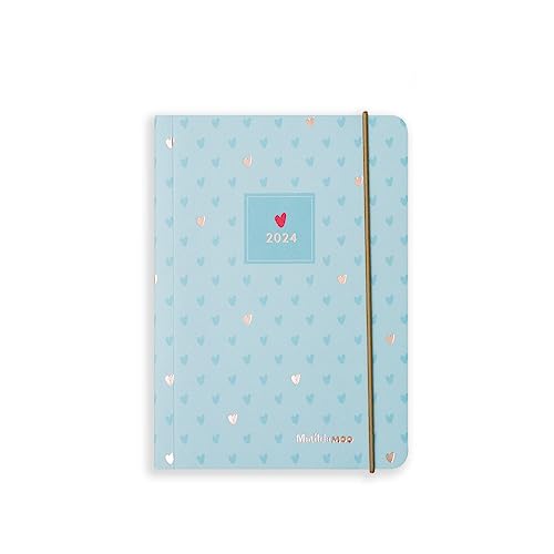 Matilda Moo 2024 Diary - A6 - Day a Page Layout - Elastic Closure - 80gsm Paper - Rose Gold Detail (Blue 2024)