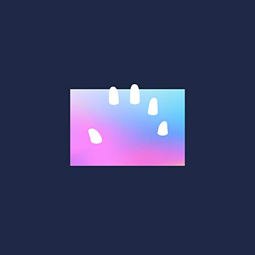 A vinyl record sleeve with a pastel gradient background and white shapes on a dark blue background.