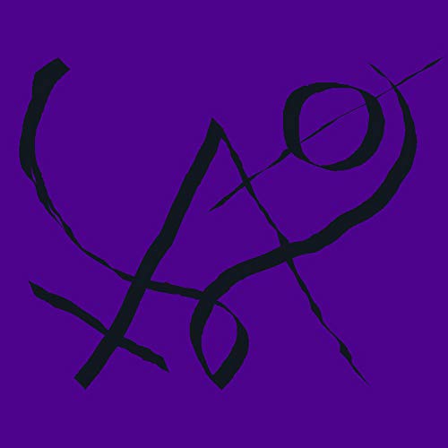 The image depicts a purple album cover with black, abstract, handwritten text. Alt text: Purple album cover with black abstract text.