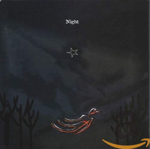 Album cover art: a person with a spiral head sits by a fire under a night sky.