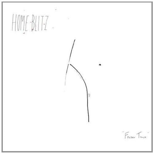 "White vinyl record sleeve with 'Home Blitz' and 'Frozen Tracks' handwritten in the corners."