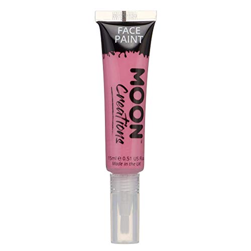 Face & Body Paint with Brush Applicator by Moon Creations - Bright Pink - Water Based Face Paint Makeup for Adults, Kids - 15ml