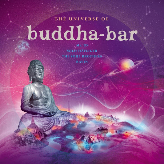 Buddha Bar Universe 4LP vinyl record cover with Buddha and cosmic imagery.