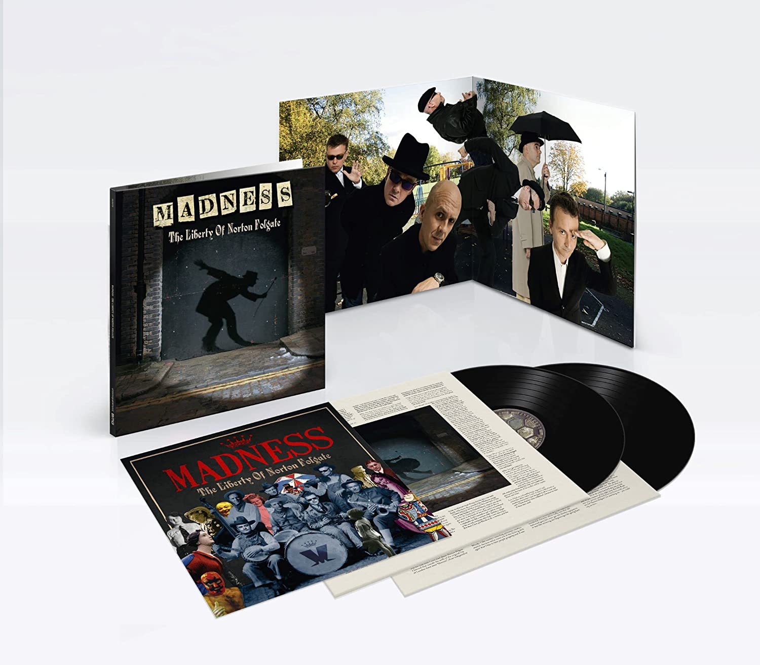 "Madness vinyl record set with album cover, sleeve, and two black vinyl discs."