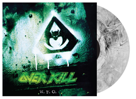 "Vinyl record with splatter design and album cover featuring a melting warning sign."