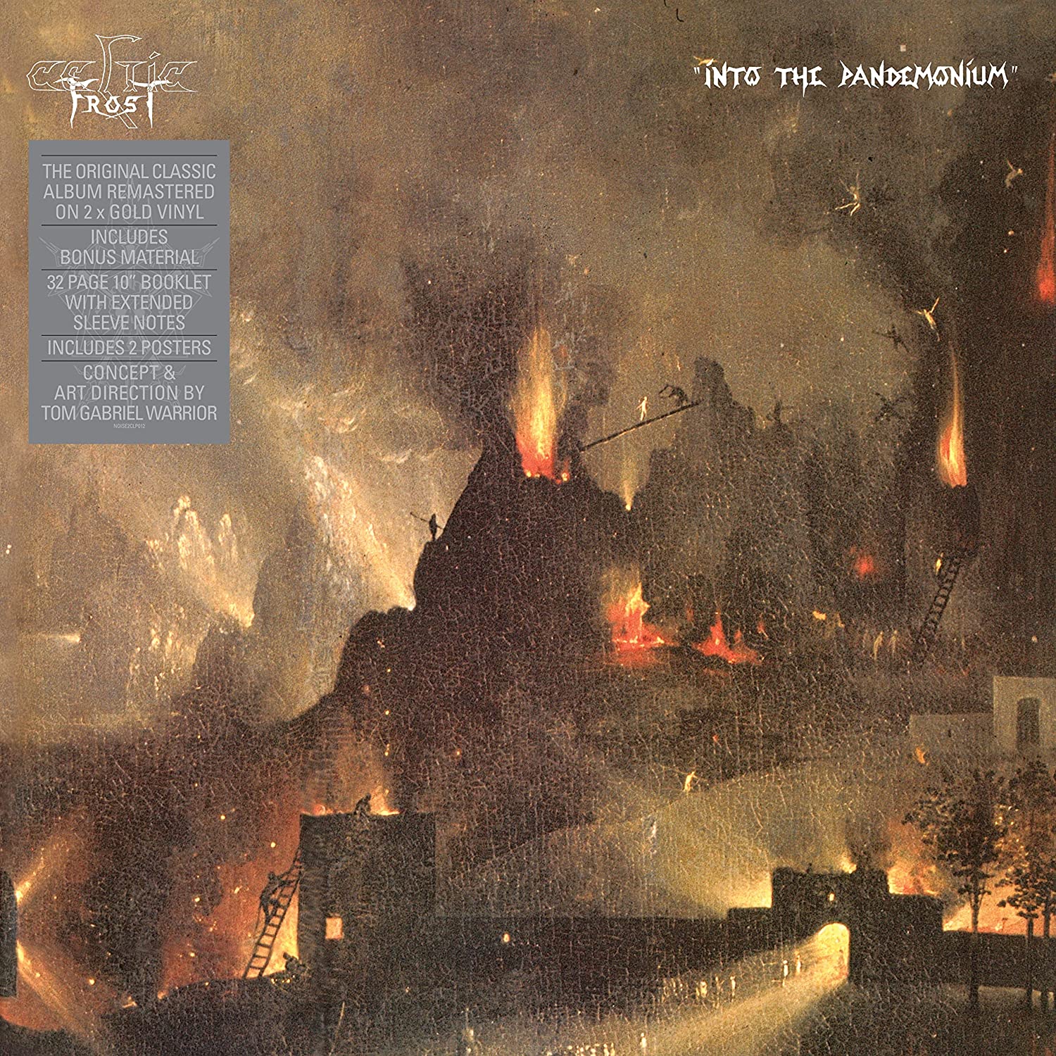 "Album cover with a dark, fiery landscape and white text."