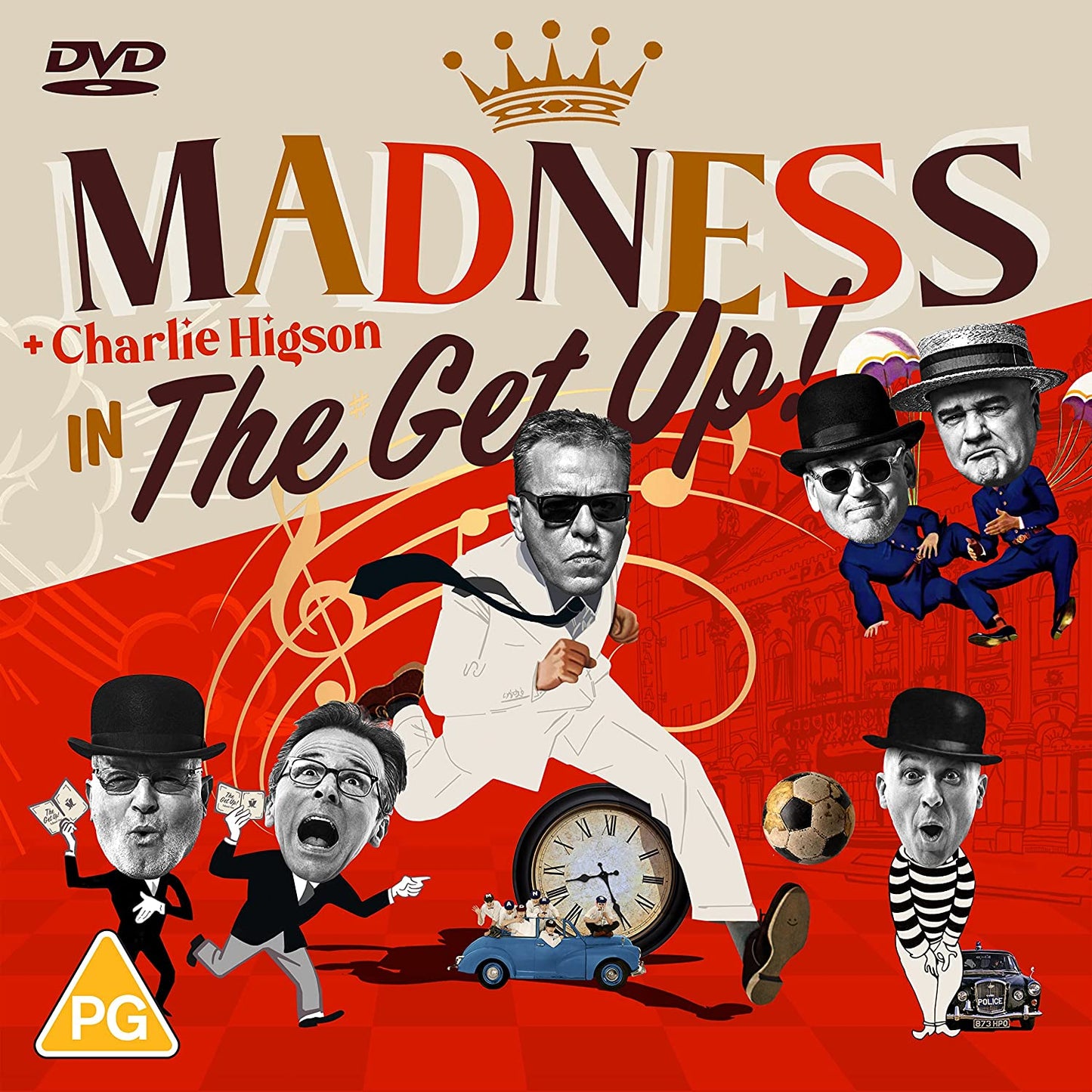 DVD cover featuring the band Madness and Charlie Higson, with a red background.