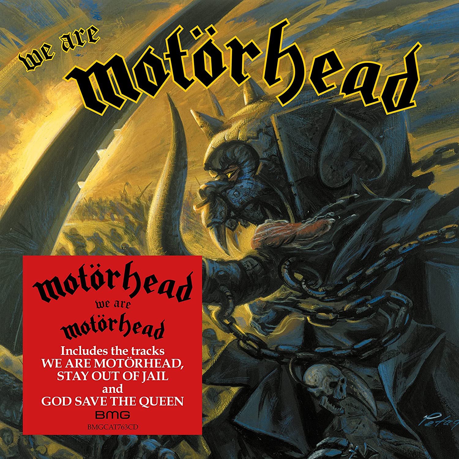 "Album cover art for Motorhead's 'We Are Motorhead' featuring a medieval warrior illustration."